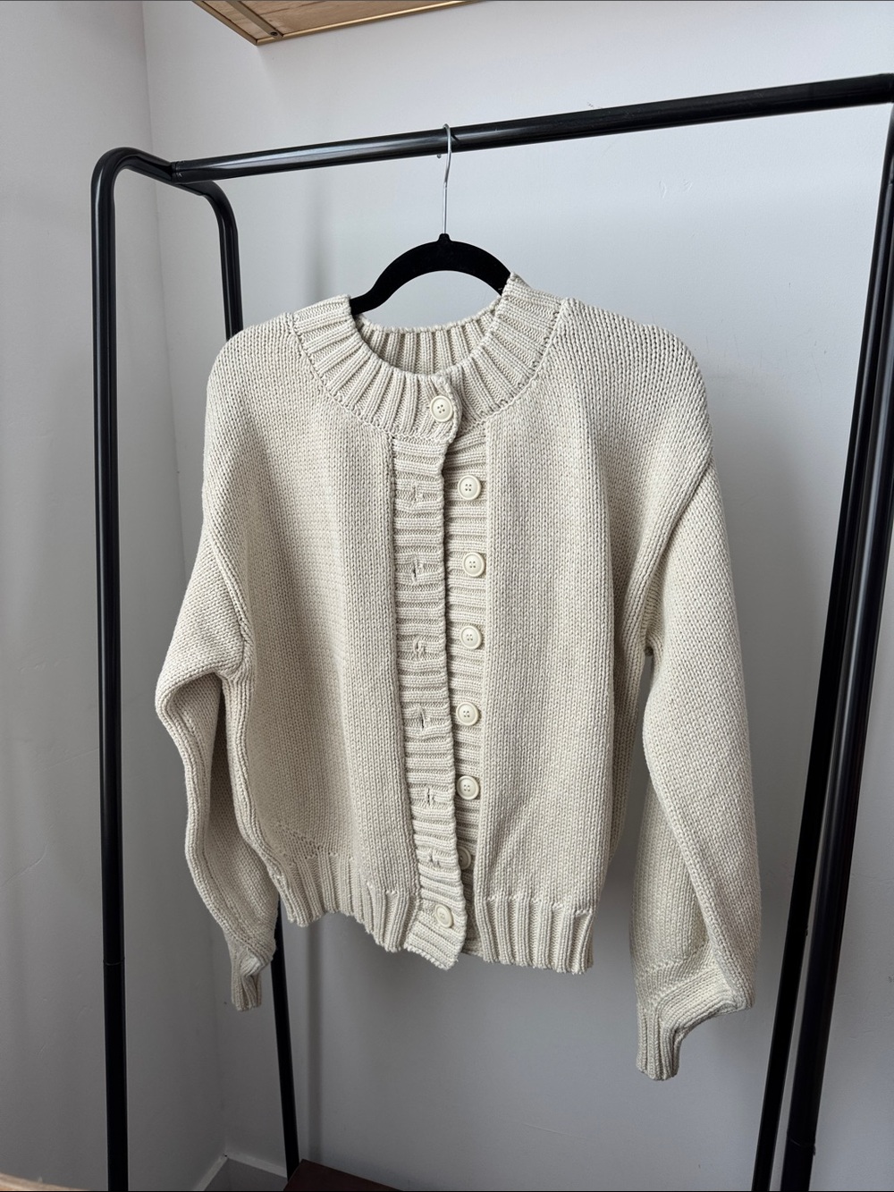 Princess Polly Cream Button-Up Ribbed Trim Cardigan